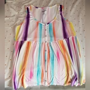 Rainbow Babydoll Super Soft Scoop Neck Button-Front Tank